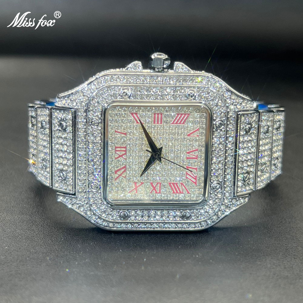 Luxury Watch Sale - MISSFOX glacé hommes montre visage carré