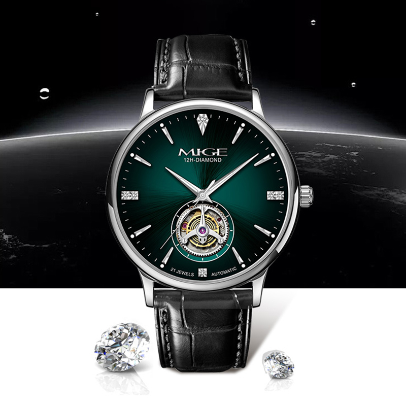 Luxury Watch With Green Dial - Montre automatique MIGE pour homme, cadran