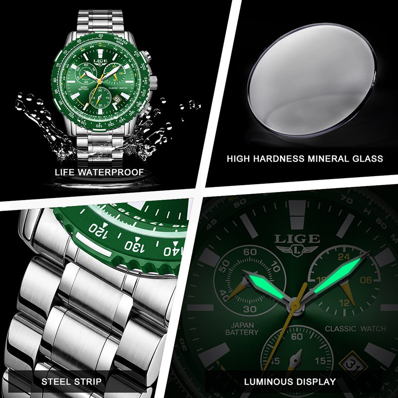 Montre LIGE pour homme, nouvel - Luxury Watch With Green Dial avis et prix